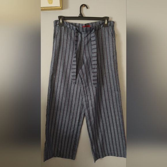 Hot Kiss Other - Hot Kiss Dress Pants Women Gray Stripes Belt Side Zipper Size 13  Wide Leg  New